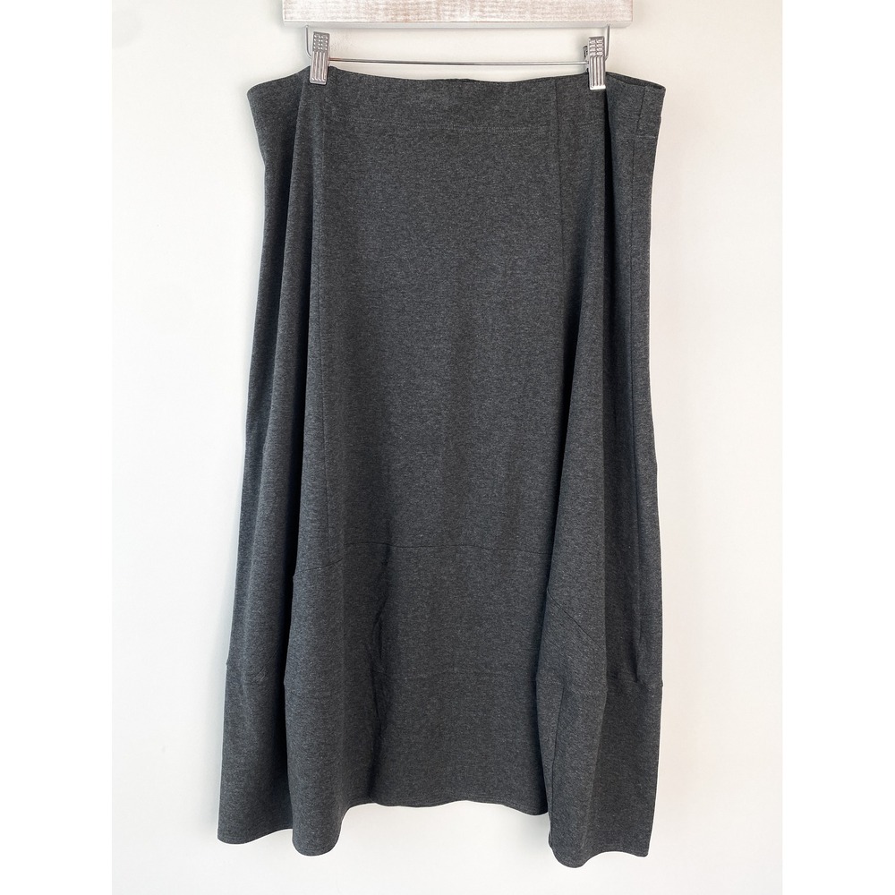 Eileen Fisher Stretch Midi Skirt L Charcoal Gray Knit Lagenlook Minimalist Comfy